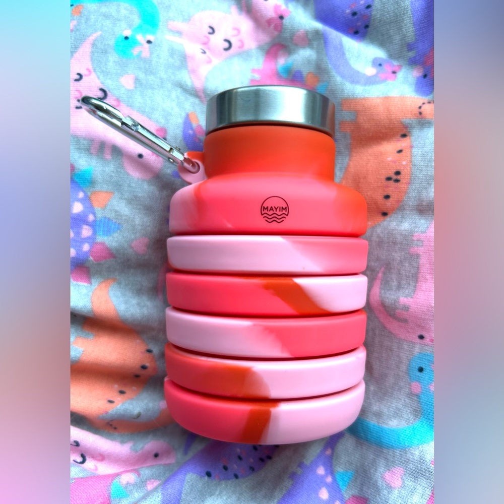 Pink and Red Collapsible Water Bottle
